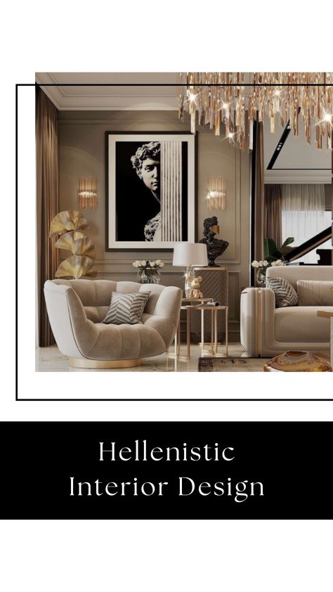 hellenistic style living room Hellenistic Interior Design, 2024 Home Decor Trends Interiors, Hellenistic Revival, 2024 Home Decor Trends, Trend Prediction, Ancient Greece Aesthetic, 2024 Interior Design, 2024 Home Decor, Aesthetic Elements