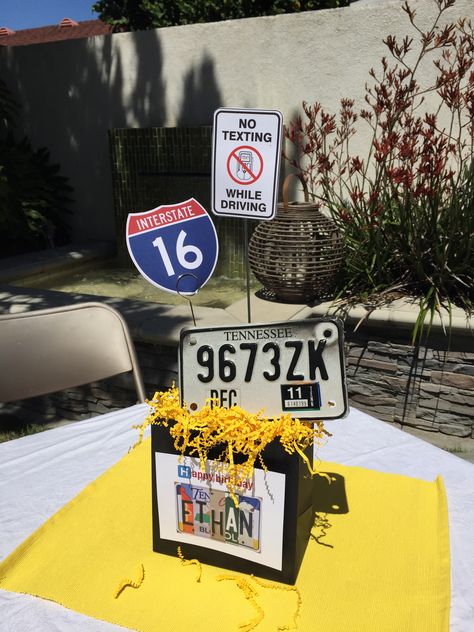 16th Birthday Party with Road Trip theme. Road Trip Theme Party Decorations, Road Trip Birthday Party, Driving Birthday Party Theme, Road Trip Birthday Ideas, Garage Theme Party, Trucker Party Theme, Road Trip Themed Party, Life Is A Highway Party Theme, Car Theme Graduation Party