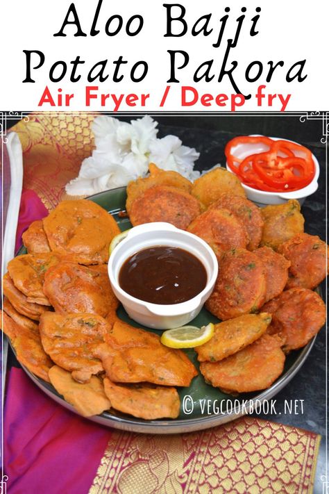 Air Fryer Aloo Bajji / Deep Fry Potato Pakora / Vegan Gluten Free Potato Pakoda recipe Aloo Bajji Recipe, Pakora Air Fryer, Potato Pakora, Potluck Party Food, Potato Fritters Recipe, Pakoda Recipe, Recipe Air Fryer, Indian Vegan, Potato Fritters