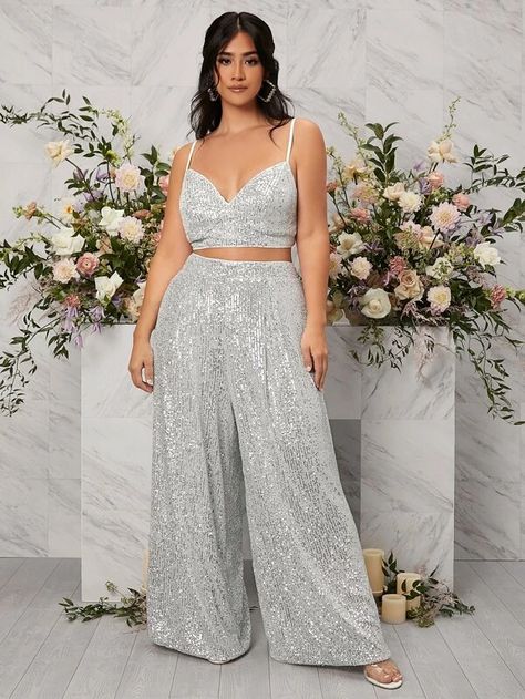 Wide Leg Pants Outfit Plus Size, Plus Size Wide Leg Pants Outfit, Plus Size Sequin Outfit, 30th Birthday Outfit Ideas For Women, Plus Size Birthday Outfit, Birthday Outfit Plus Size, Plus Size Birthday Outfits, Sequins Pants Outfit, 30th Birthday Outfit