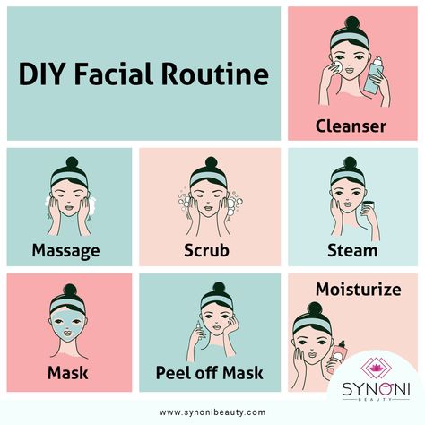 Beat the effects of heat on your skin with this DIY facial routine:   Start off by applying deep action facial cleanser  Massage scrub on your face and exfoliate gently  Take boiling water and place it below your face for steam  Apply clay mask for 5 minutes to remove excess oil  Apply peeling mask, peel it off when dry  Apply a moisturizing mask to maintain PH balance  #skincare #wakeupandmakeup #makeupdolls #mua #hudabeauty How To Apply Scrub On Face, Skin Care Routine With Steamer, How To Scrub Face Step By Step, When To Steam Your Face, Face Facial Step By Step, Steam Skin Care Routine, Face Scrub Routine, What To Apply First Skincare, How To Apply Cleanser