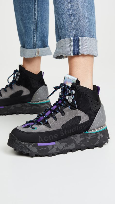 Acne Clothing, Acne Denim, Outdoor Streetwear, Hiking Sneakers, Footwear Design Women, Suede Sneakers, Apparel Design, Printed Leather, Sneakers Fashion