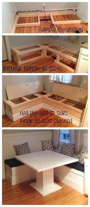 Breakfast Nook With Storage, Diy Breakfast Nook, Breakfast Nook Bench, Nook Bench, Bench Seating Kitchen, Corner Seating, Lighting Diy, Tiny House Loft, Table Lighting