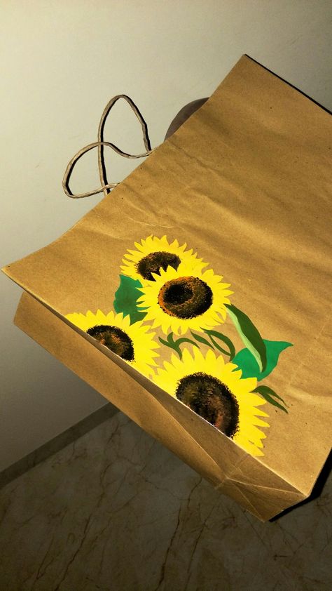 Sunflower Crafts, Print On Paper Bags, Collage Art Projects, Brown Paper Bag, Sunflower Painting, Painted Paper, Paper Bags, Aesthetic Design, Paper Design