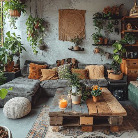 21+ Boho Industrial Living Room Ideas for the Modern Home • 333+ Art Images Botanical Industrial Interior, Dining Room Design Boho Chic, Industrial Living Room Storage, Boho Industrial Apartment, Industrial Nature Decor, Grey Sofa Living Room Ideas Boho, Boho Modern Living Room Inspiration, Industrial Boho Decor Living Rooms, Industrial Bohemian Living Room