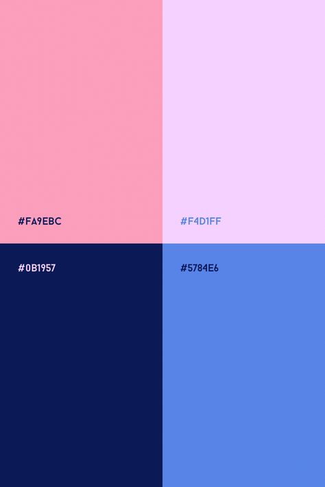 Pink and blue color palette: Soft pink, lilac, bright blue and navy blue color combination Navy Blue And Pink Palette, Pink Blue Colour Scheme, Navy Blue And Pink Colour Palette, Navy And Pink Palette, Periwinkle And Red Color Palettes, Royal Blue And Pink Color Palette, Blue And Pink Pallete Color, Denim And Pink Color Palette, Dark Blue Pink Color Palette