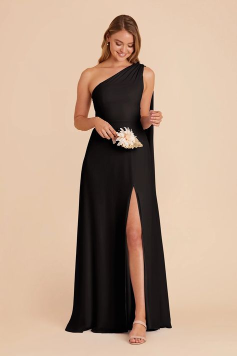 Melissa Black Convertible One Shoulder Bridesmaid Dress | Birdy Grey Black Bridesmaid Dresses With Gloves, Black Maid Of Honor Dresses, Black Bridesmaid Dresses One Shoulder, Unique Black Bridesmaid Dresses, Black Maid Of Honor Dress, Bridesmaid Black Dress, Black Tie Bridesmaid Dresses, Black Chiffon Bridesmaid Dresses, Bridesmaid Dresses Black