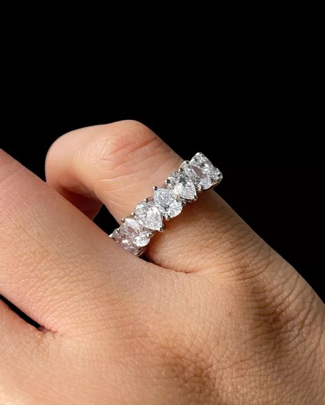 Pear Cut Moissanite eternity band 14k white gold, moissanite eternity band | eBay Loui Vuttion, Pendant Earring, Colorless Diamond, Ring Pendant, Eternity Band, Diamond Shape, Pear Cut, Eternity Bands, Diamond Shapes