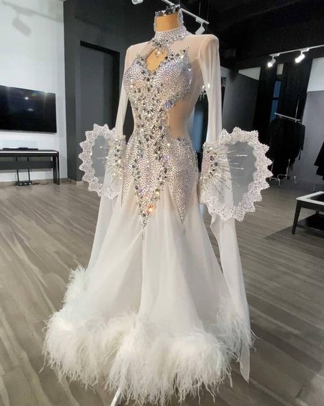 White Ballroom Dress, Ballroom Dance Dresses Standard, White Ballroom, Smooth Ballroom Dress, Smooth Dance Dresses, Ballroom Standard Dress, Ballroom Competition Dress, Dancing Dresses, Ballroom Dance Dress