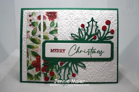 Stampin' UP! Christmas Classics stamp set & Dies + Joy of Christmas DSP + Distressed Tile embossing folder Joyous Noel Dsp Stampin Up Cards, Joy Of Christmas Stampin Up Cards, Joy Of Christmas Dsp Stampin Up Cards, Stampin Up Joy Of Christmas Dsp, Stampin Up Painted Christmas Dsp, Stampin Up Joy Of Christmas, Stampin Up Christmas Tidings Embossing Folder, Distressed Tile, Christmas Classics