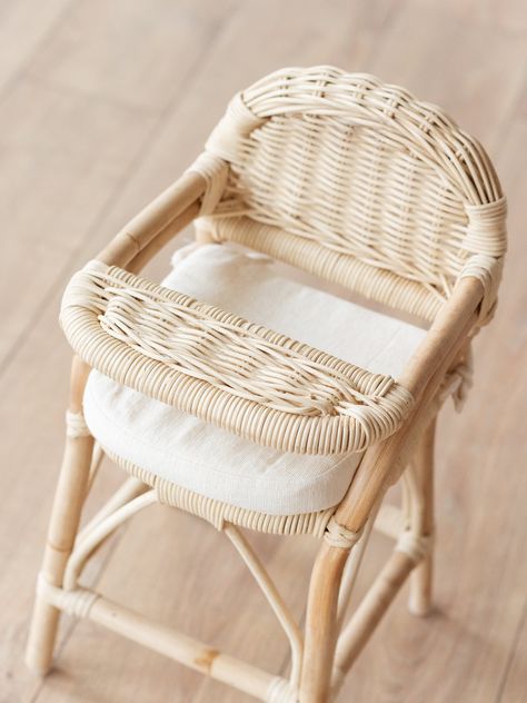 Rattan Doll Highchair - Ellie & Becks Co. Doll High Chair, Baby Chair, Kids Chairs, Wicker Chair, Bassinet, Baby Doll, Baby Nursery, High Chair, Baby Dolls