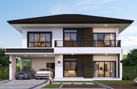 Philippines House Design, Home Designs Exterior, Two Story House Design, 2 Storey House Design, Two Story House, Modern Bungalow House, Duplex House Plans, Modern House Facades, Modern Exterior House Designs