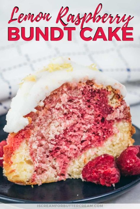 This lemon raspberry bundt cake is so moist, tart and delicious, you'll want to eat slice after slice. A scratch cake recipe with a lemon cake base and a yummy raspberry swirl plus a delicious lemon glaze to top it all off. #lemoncake #lemonraspberrycake #cakerecipe Lemon Raspberry Bundt Cake, Raspberry Bundt Cake, Nothing Bundt Cakes, Cake Base, Lemon Bundt Cake, Lemon Glaze, Cake Recipes From Scratch, Raspberry Cake, Bundt Cakes Recipes