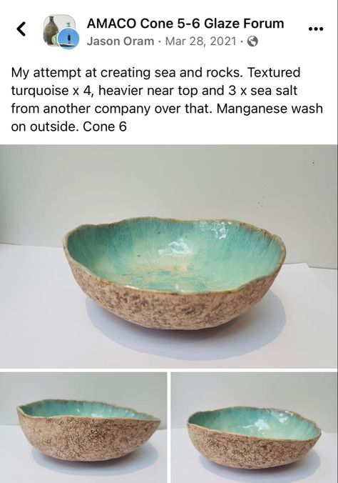 Opulence Sea Spray Glaze, Salt Glazed Pottery, Sand And Sea Glaze Combinations, Mayco Sea Salt Glaze Combinations, Sea Salt Glaze Combinations, Mayco Sea Salt, Textured Turquoise Glaze Combinations, Amaco Textured Turquoise, Textured Turquoise Glaze