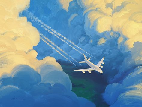 "The Way" by Artem Chebokha Plane Drawing, Airplane Illustration, Airplane Painting, Airplane Drawing, Airplane Wallpaper, Canvas Art Projects, Airplane Art, Aviation Art, Scenery Wallpaper