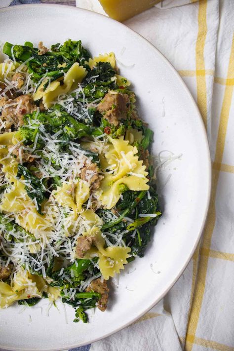 Farfalle with Sausage and Broccoli Rabe - Always From Scratch Broccoli Rabe Pasta, Sausage And Broccoli Rabe, Broccoli Rabe And Sausage, Broccoli Rabe Recipe, Sausage And Broccoli, Cauliflower Pasta, Farfalle Pasta, Broccoli Rabe, Hot Italian Sausage