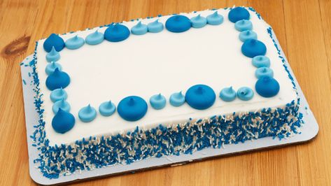 The Fun Ways Shoppers Give Costco Sheets Cakes A Glow Up - Tasting Table Costco Sheet Cake Hack, Costco Cake Makeover, 9x13 Cake Decorating Ideas, Grocery Store Cake Makeover, Costco Cake Designs, Costco Cake Hack, Sheet Cakes Decorated Birthdays, Costco Sheet Cake, Sheet Cakes Decorated