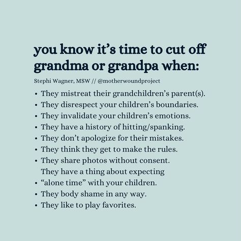 Being a grandparent is a privilege, not a right. Can’t be bothered to treat your own child well? Why would you think you’re somehow owed a place in their minor child’s life? The only answer I can think of is a serious case of entitlement. Know any entitled or overbearing or self-centered grandparents? Tell us in the comments. ✋ Being A Grandparent Is A Privilege, Grandparents Who Don't Come Around, Bad Grandparents Quotes, Toxic Grandparents Quotes, Uninvolved Grandparents Quotes, Narcissistic Grandparents, Grandparent Boundaries, Toxic Grandparents, Bad Grandparents