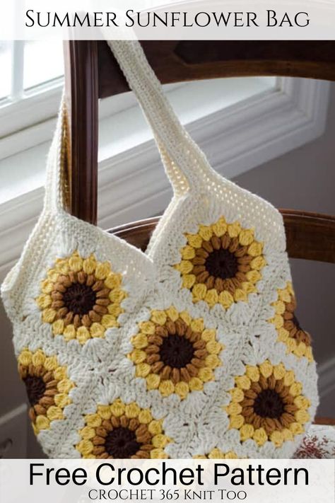 Granny Square Bags, Sac Granny Square, Sunflower Bag, Tote Crochet, Crochet Unique, Free Crochet Bag, Handbags Patterns, Crochet Bag Pattern Free, Granny Square Bag