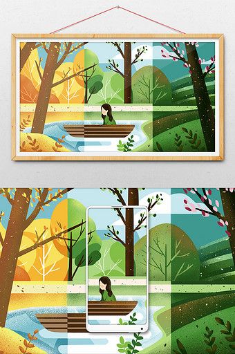 Seasons change spring, summer, autumn and winter theme style illustration#pikbest#illustration 4 Seasons Illustration, Changing Seasons Art, Seasons Changing Art, Seasons Illustration, Four Seasons Art, Seasons Poster, Spring Drawing, Spring Festival Poster, Cartoon Sea Animals