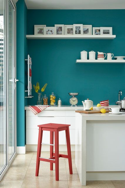 Teal Blue Kitchen Blue Painted Walls, Turquoise Kitchen, Turquoise Walls, Teal Kitchen, Teal Walls, Little Greene Paint, 아파트 ��인테리어, Town House, Design Del Prodotto