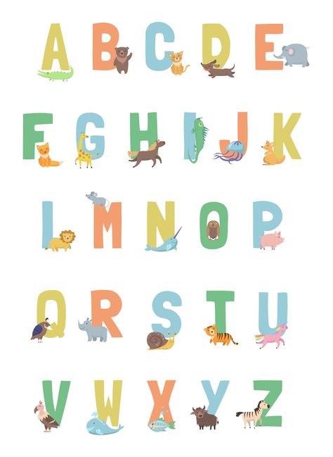 Printable Animal Alphabet Wall Poster Abc Printables Free, Abc Printable, Alphabet Flash Cards Printable, Alphabet Animals, Abc Wall, Alphabet Recognition, Alphabet Learning, Preschool Teachers, Poster Animal