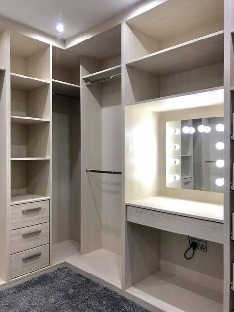 Closet Designs With Makeup Table, Walk In Closet Ideas Vanity, Small Walk In Closet Vanity, Small Closet With Vanity Built In, Closet With Makeup Vanity Built In, Vanity Desk In Closet, Walk In Closets With Vanity, Master Walk In Closet With Vanity Built Ins, Closet Designs With Vanity