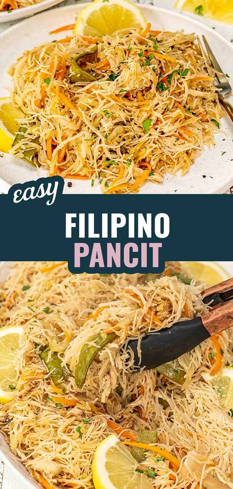 Bring the vibrant flavors of the Philippines to your kitchen with this easy Filipino Pancit! 🍜 Tender rice noodles stir-fried with chicken and fresh veggies in a savory sauce. Ready in just 35 minutes! #FilipinoPancit #NoodleStirFry Pancit Noodles Filipino Recipes, Pancit Recipe Filipino Dishes, Filipino Rice Noodle Recipes, Filipino Pancit With Beef, Easy Pancit Recipe Filipino Food, Filipino Recipes Pancit, Mai Fun Noodles Recipe Easy, Pancit Recipe Filipino Easy Chicken, Pansit Recipe Filipino Dishes