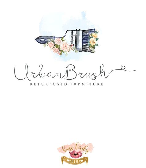 Paint Brush Logo, Painting Logo, Refurbished Furniture Logo, Painter Logo. Floral Refinished Furniture Logo, Watercolor Logo, Rustic Logos #graphicdesign #gray #pink #paintbrushlogo #furniturepaintlogo #paintinglogo #painterlogo #paintlogos Paint Brush Logo, Painter Logo, Brush Logo, Logo Painting, Lady Logo, Painting Logo, Rustic Logo, Graphic Design Jobs, Logo Watercolor