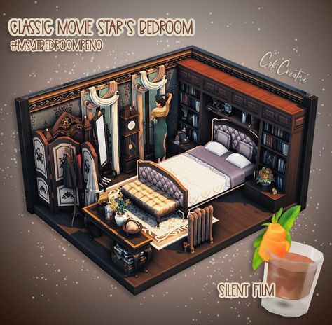 Sims 4 Dark Academia Bedroom, Sims Roleplay Ideas, Sims 4 Witch Bedroom, Sims 4 Goth Bedroom, Vampire Bedroom, Alternative Bedroom, Goth Interior, Bedroom Ideas Men, Dark Academia Bedroom