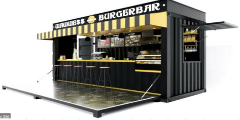 Burger Kiosk Design, Burger Kiosk, Food Trailer Design, Mall Kiosk Design, Container Kiosk, Mini Restaurant, Burger Street, Street Food Stall, Coffee Shop Designs