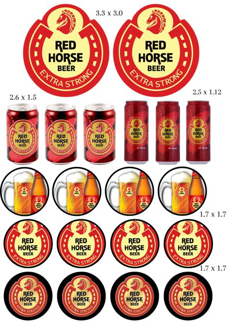 Buy and Take all 500 toppers with different designs, themes, holidays and occasions. Printable ready for only $10. Sharable thru google drive. Message us to avail our printable ready toppers. Red Horse Beer, Beer Themed Birthday Party, Horse Printable, Beer Stickers, Beer Cake, Red Horse, Beer Theme, Beer Label, Cupcake Toppers