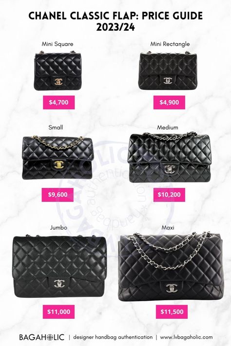 Step into the world of high fashion with our Chanel Classic Flap Bag! With our comprehensive US price list, you'll be able to invest in a symbol of timeless elegance without any surprises. Turn heads and command attention with every step. Elevate your style quotient and discover your key to unlock luxury today! Classic Channel Bag, Classic Chanel Flap Bag, Large Chanel Flap Bag, Classic Bags To Invest In, Channel Classic Flap Bag, Chanel Small Classic Bag, Chanel Classic Flap Bag Medium, Mini Flap Bag Chanel, Mini Chanel Bag