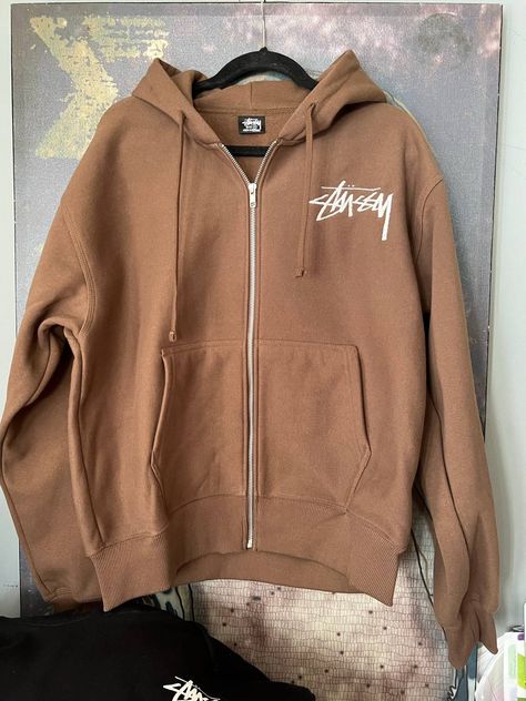 Stussy Zip Up Outfit, 8ball Jacket Stussy, Stussy Hoodie 8ball, Brown Stussy Hoodie, Stussy London Hoodie, Stussy Hoodie, Stussy Men, Men's Tops, Homescreen Iphone