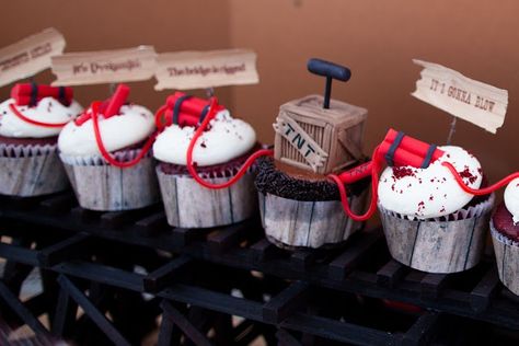 dynamite birthday cakes | LOVE those dynamite cupcakes ! Stampede Party, Wild West Party Theme, Train Robbery, Wild West Birthday, James Bond Party, Wild West Party, Western Birthday Party, Spy Party, Cowboy Birthday Party