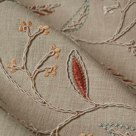 Delicate floral is embroidered with silky corded accent. Available to the interior design trade through www.fabricut.com/trend. Cord Embroidery, Cushion Embroidery, Trend Fabrics, Diy Bead Embroidery, Sewing Clothes Women, Hand Embroidery Videos, Floral Interior, Embroidered Lace Fabric, Embroidery Videos