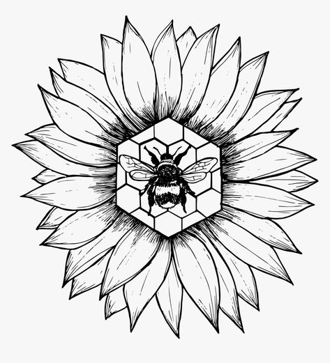 Honeycomb Drawing, Honeycombs Drawings, Sunflower And Bee, Bee Drawing, Bee Coloring Pages, Sunflower Drawing, Sunflower Tattoos, Bee Tattoo, Wood Burning Patterns