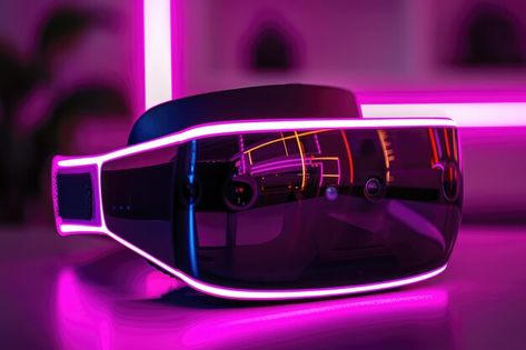 Photo futuristic vr headset in purple an... | Premium Photo #Freepik #photo Pink Neon Lights, Phone Pictures, Vr Headset, Smart Phone, Neon Lighting, Premium Photo, Neon Pink, High Quality Images, Headset