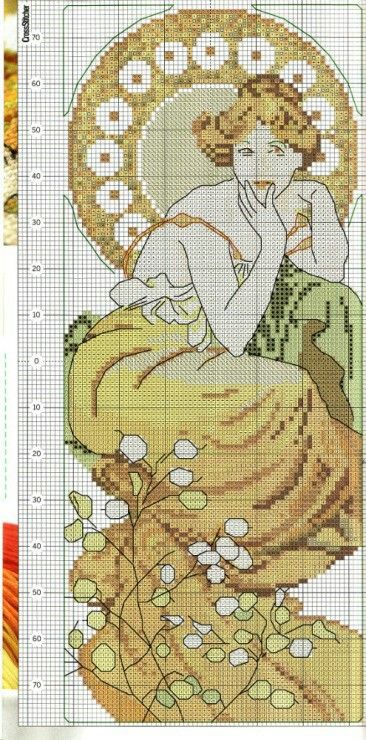 Fantasy Cross Stitch, Alfons Mucha, Art Deco Lady, Cross Stitch Love, Cross Stitch Pictures, Stitch Art, Tapestry Crochet, A Cross, Cross Stitch Charts