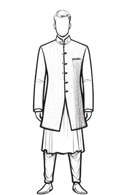 Men Kurta Flat Sketch, Peplum Top Outfits, Illustration Poses, Fashion Illustration Poses, Fashion Model Sketch, Model Sketch, Sherwani For Men, Fashion Illustrations Techniques, Fashion Design Sketch