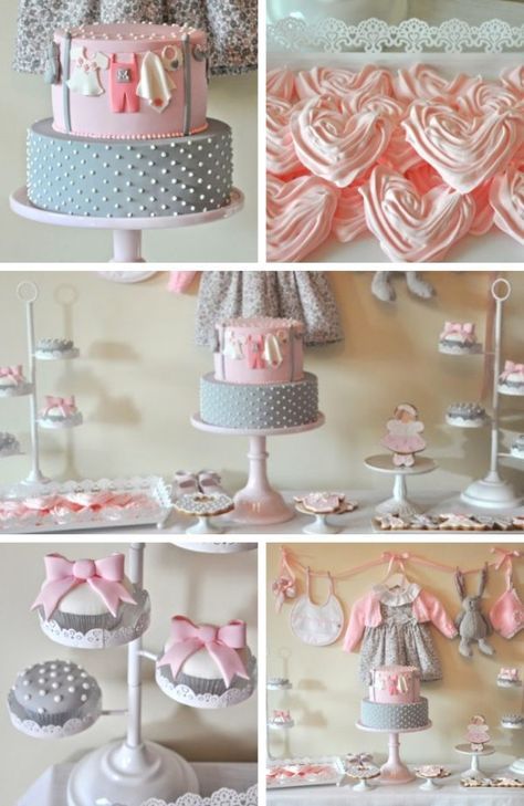 Pink White Silver Baby Shower, Pink Gray Baby Shower Ideas, Pink Heather Grey And White Baby Shower, Pink And Siler Baby Shower, Pink Bow Baby Shower Cake, Lilac Baby Shower, Grey Baby Shower, White Baby Showers, Shabby Chic Baby Shower