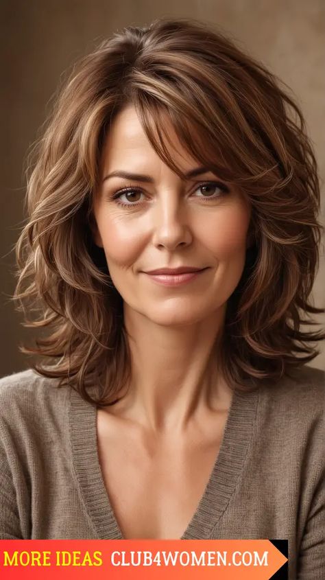 Hair Highlights For Medium Brown Hair, Ash Blonde And Caramel Highlights, Hairstyles At 50, Light Brown Hair Over 50, Medium Brown Hair With Auburn Highlights, Hairstyles And Color For Women Over 50, Tawny Brown Hair, Hairstyles For Medium Length Brown Hair, Brown Hair For Older Women