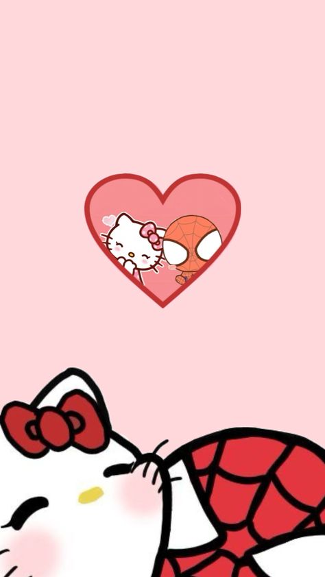 hello kitty & spiderman couple wallpaper Spiderman Couple Wallpaper, Couple Matching Wallpaper Aesthetic, Spiderman Couple, Hello Kitty And Spiderman, Kitty Spiderman, Spiderman Wallpaper, Matching Wallpaper, Couple Wallpaper, Hello Kitty Wallpaper