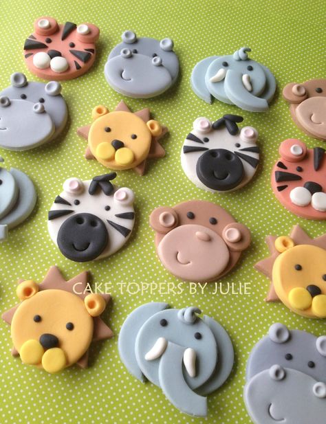 Custom Cakes by Julie: Cake Toppers and Cupcake Toppers variety Jungle Cupcakes, Jungle Birthday Cakes, Zoo Cake, Safari Cupcakes, Animal Birthday Cakes, Fondant Cake Designs, Safari Cakes, Fondant Cupcake Toppers, Fondant Animals