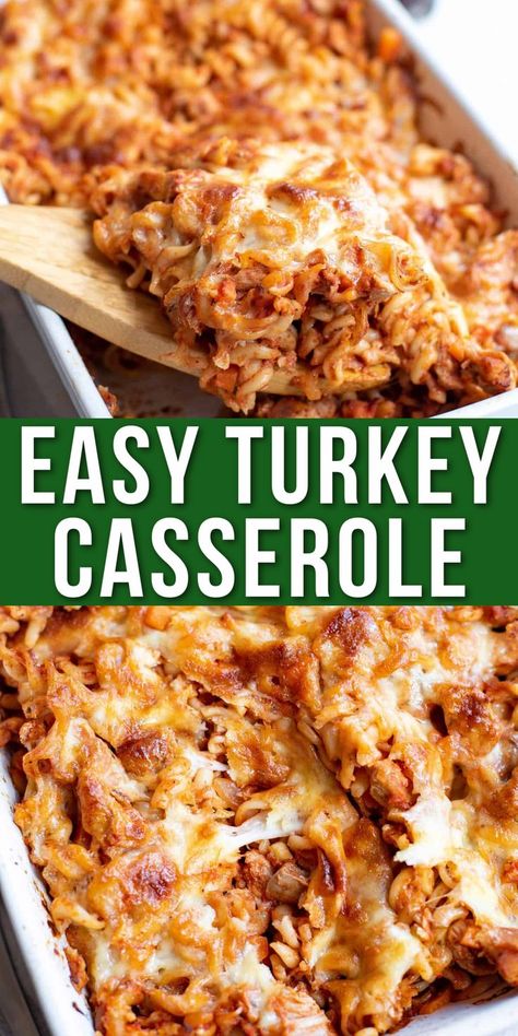 This easy cheesy Turkey Casserole recipe will be a hit with the whole family! With turkey, pasta, veggies, and plenty of melty mozzarella, it’s the perfect way to use turkey leftovers. Grown Turkey Recipes Meals, Turkey Macaroni Casserole, Recipes Using Turkey Lunch Meat, Ground Turkey Casseroles For Dinner, Turkey Meat Casserole Recipes, Turkey Meat Recipes Easy, Recipes With Shredded Turkey, Cheesy Turkey Casserole, Chopped Turkey Recipes