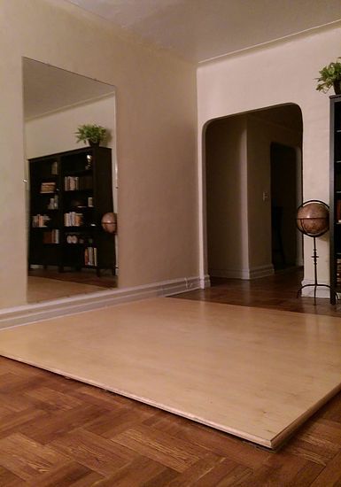 Build Your Own Practice Dance Floor – Swungover* How To Make A Dance Floor, Dance Room Ideas In House, Diy Tap Floor, Tap Dance Practice Floor Diy, Diy Tap Dance Floor, Diy Dance Room, Dance Room In House, Diy Dance Floor, Home Ballet Studio