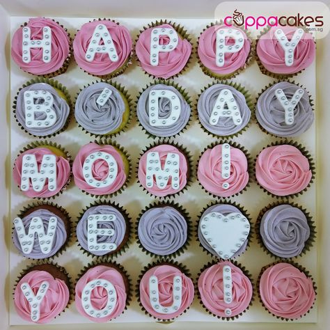 alphabet cupcakes Cupcakes With Letters On Top, Alphabet Cupcakes, Tart Cookies, Cheesecake Pops, Cupcake Decorating Tips, Name Decorations, Cupcake Birthday Cake, Creative Cupcakes, Happy Birthday Lettering