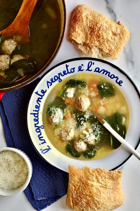 Classic Italian Wedding Soup Recipe - CucinaByElena Polpette Recipe, Grilled Eggplant Recipes, Soup Menu, Wedding Soup Recipe, Italian Soup Recipes, Italian Wedding Soup Recipe, White Bean Soup Recipes, Italian Meatballs Recipe, Pasta Varieties