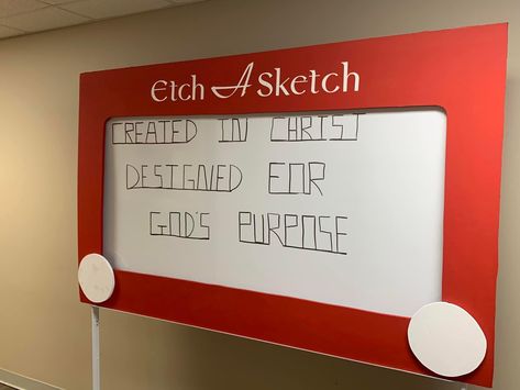 Etch A Sketch Bulletin Board, Twist And Turns Vbs 2023 Decorations Diy, Vbs 2023 Twists And Turns Decorating Ideas, Game Vbs, 2023 Decorations, Kids Church Decor, Decades Party, Vbs Decorations, Post Prom