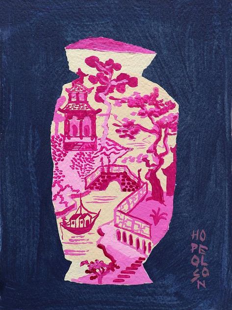 Chinoiserie In Pink at ArtfullyWalls, undefined Hope Olson Art, Hope Olson, Chinoiserie Painting, Chinoiserie Prints, Jack Of Spades, Chinoiserie Print, Japan Wall Art, Eclectic Contemporary, Artwork Inspiration